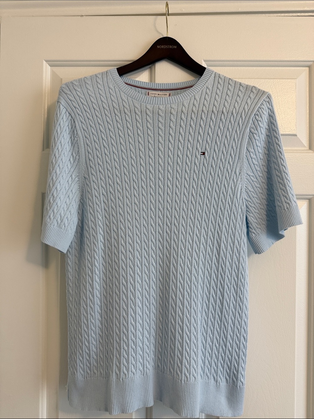 Tommy Hilfiger Pale Blue Cable Knit Short Sleeve Top